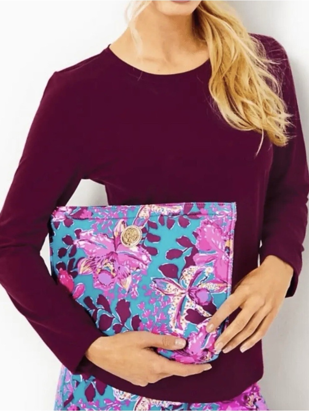 Lilly Pulitzer Neoprene Pouch in Blue Rhapsody Orchid You Not